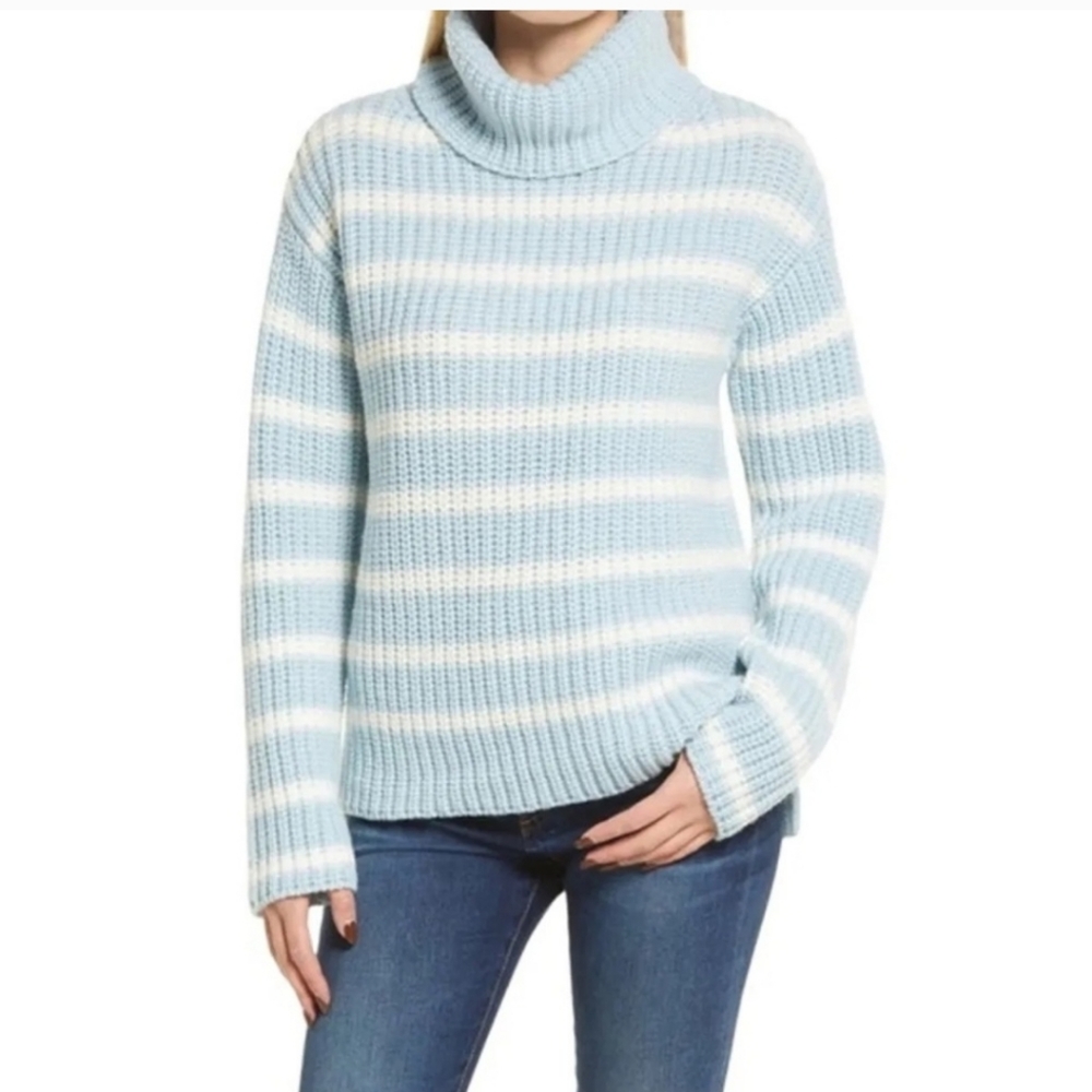 NWT CASLON blue and white striped turtleneck sweater sz Medium